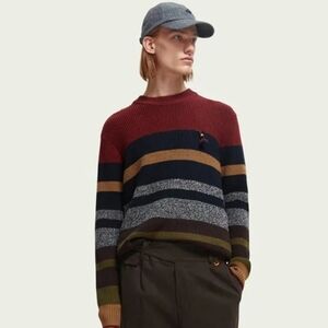 Scotch & Soda Amsterdam Striped Stripe Sweater Sz L Burgundy Green Navy Crewneck